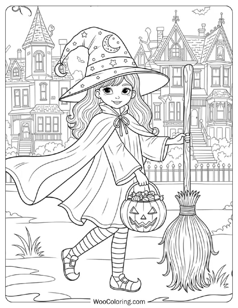 Little Trick-or-Treat Witch coloring page
