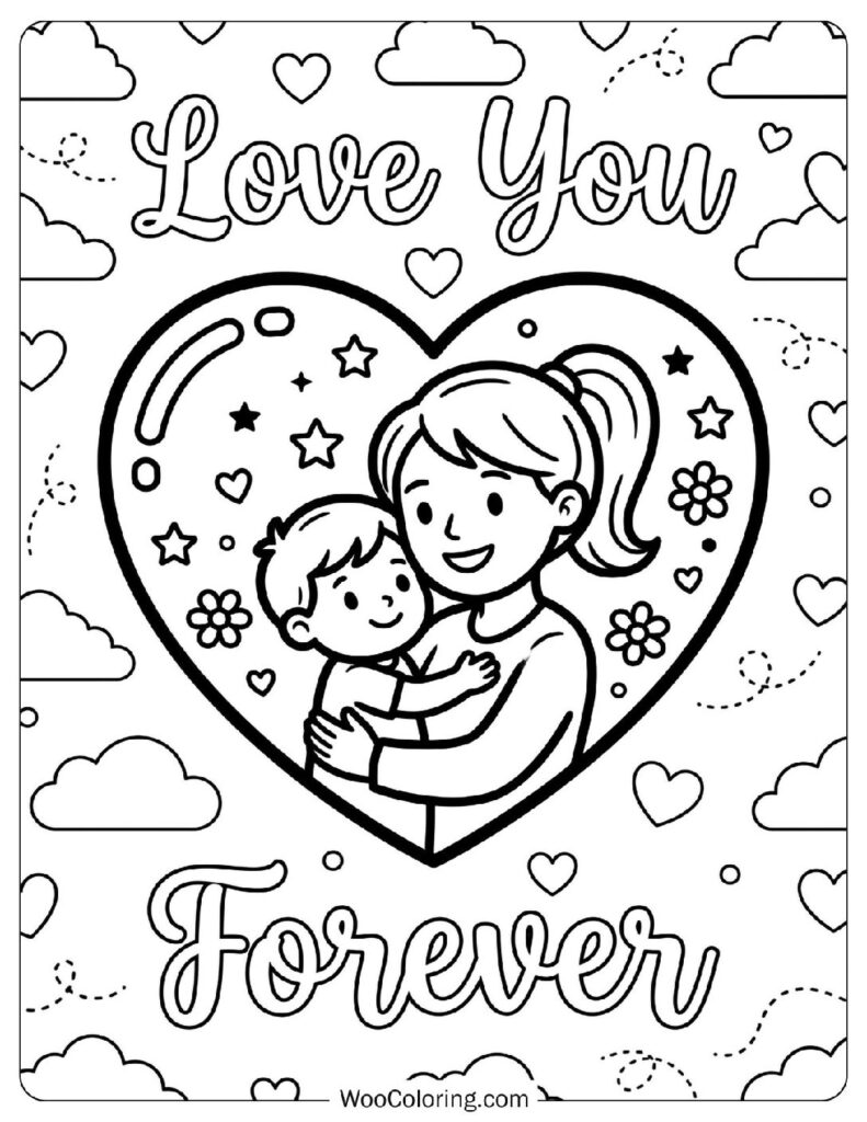 Love You Forever Words with Mom and Child Inside a Heart