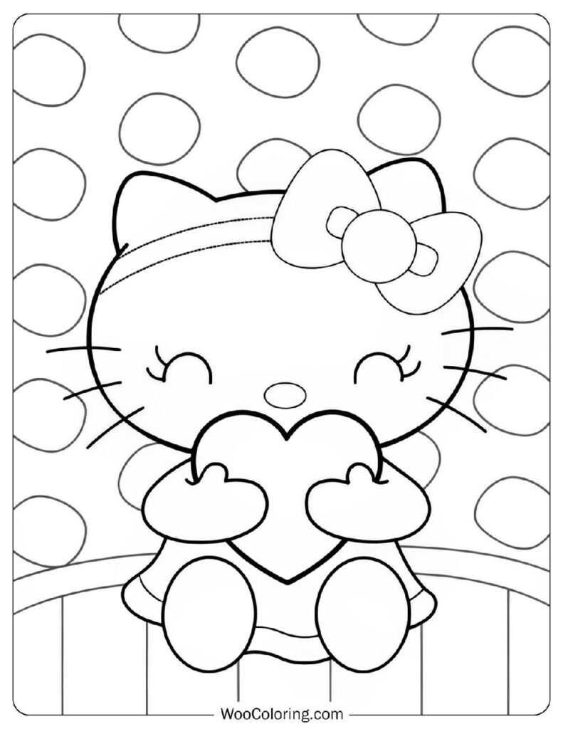 Loving Hello Kitty Holding Heart Coloring Page For Kids
