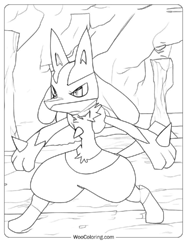 Lucario Standing Strong Underground Coloring Page for Kids