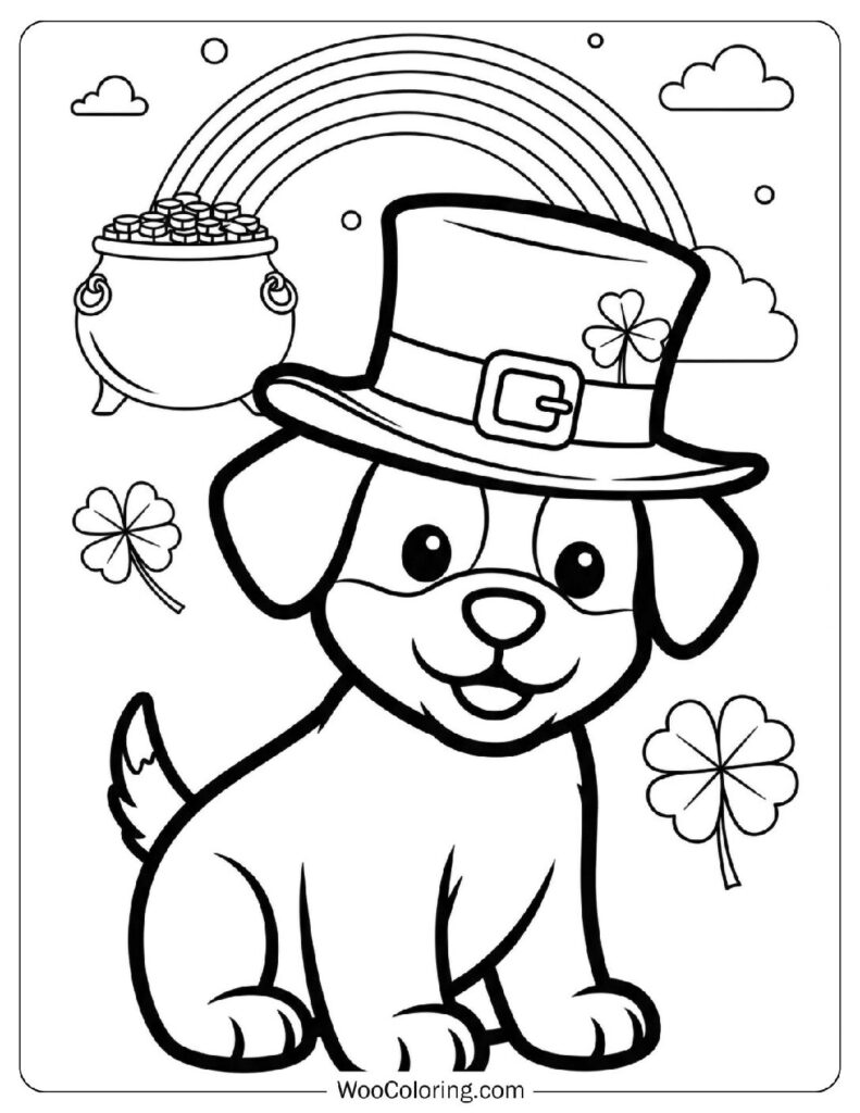Lucky Puppy Wearing a Green Leprechaun Hat