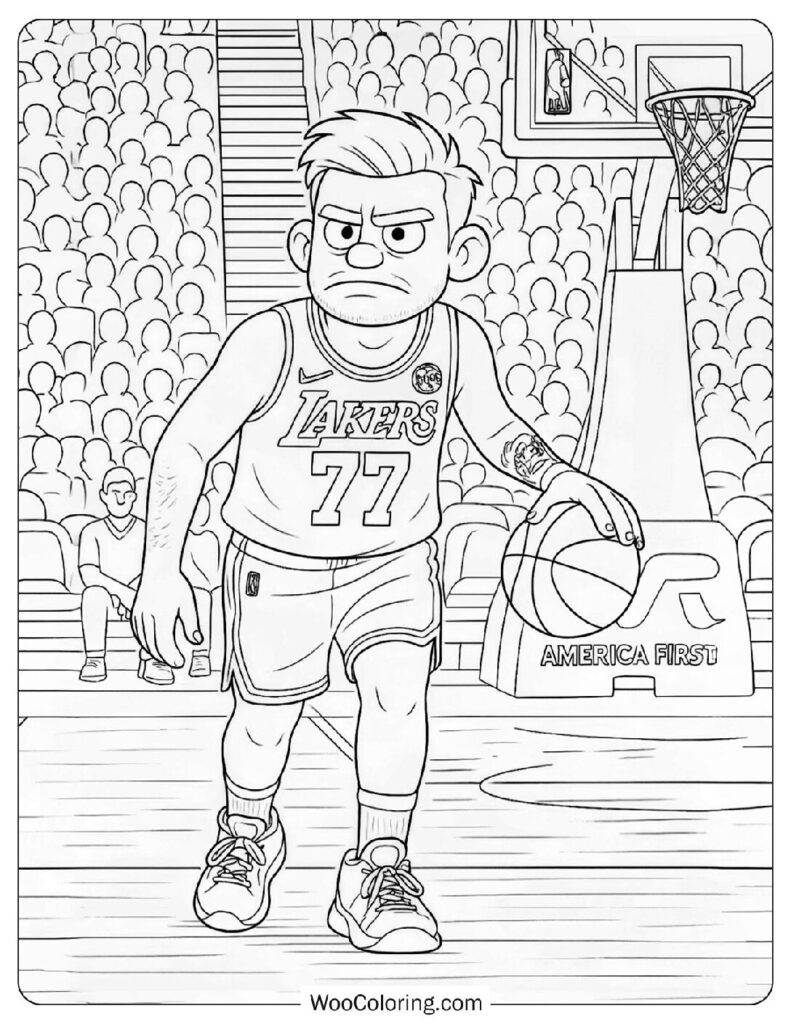 Luka Magic Doncic Balling for the Los Angeles Lakers Coloring Sheet For Kids