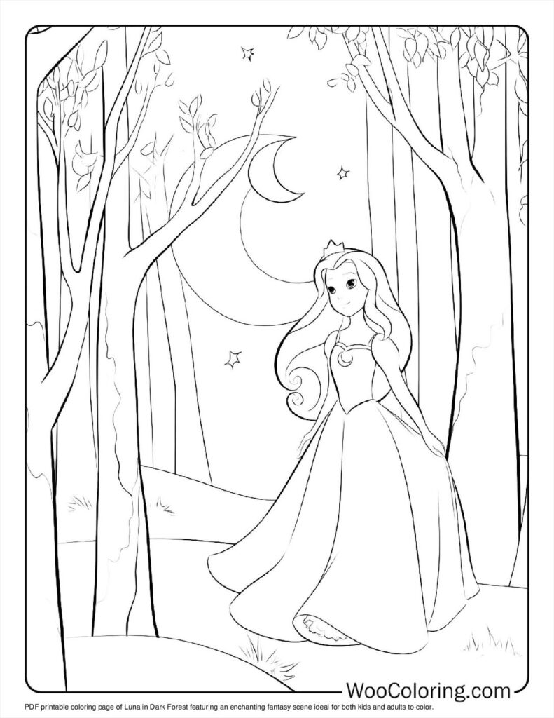 Luna in Dark Forest Coloring Sheet