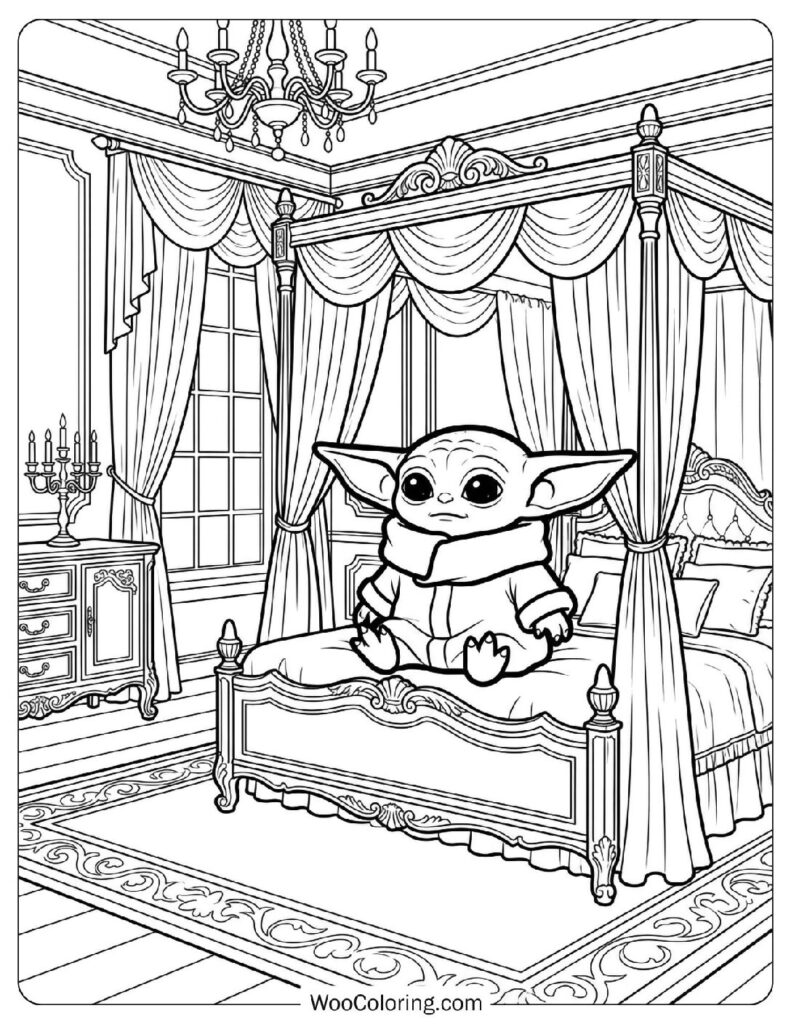 Luxury Bedroom Interior with Elegant Furniture and Style Coloring Sheet for Kids