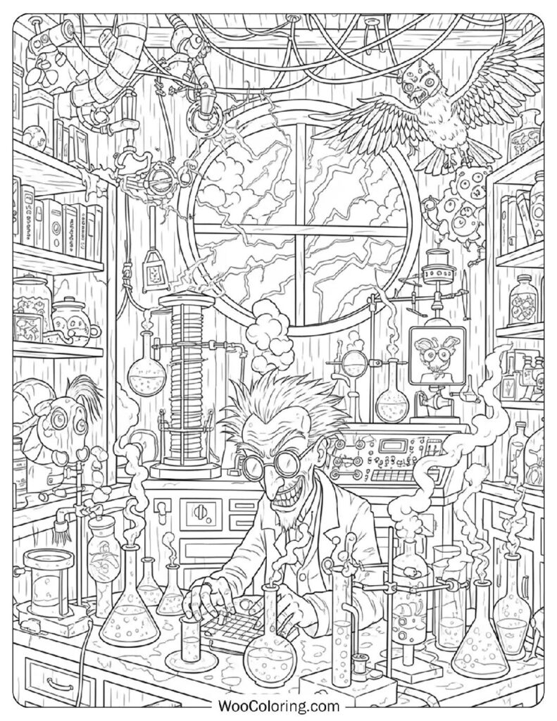 Mad Scientist’s Laboratory coloring page