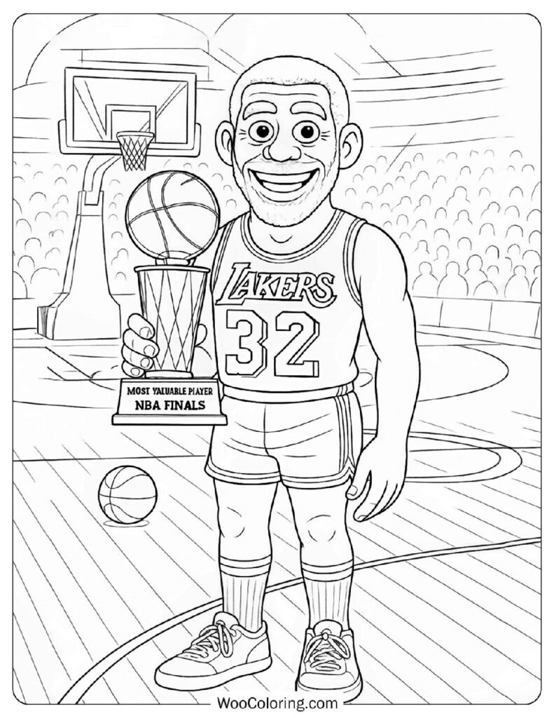 Magic Johnson Holding His NBA Finals MVP Trophy Coloring Picture