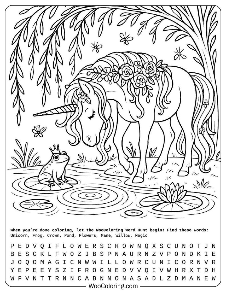 Magical Evening with a Cute Unicorn Picture to Color