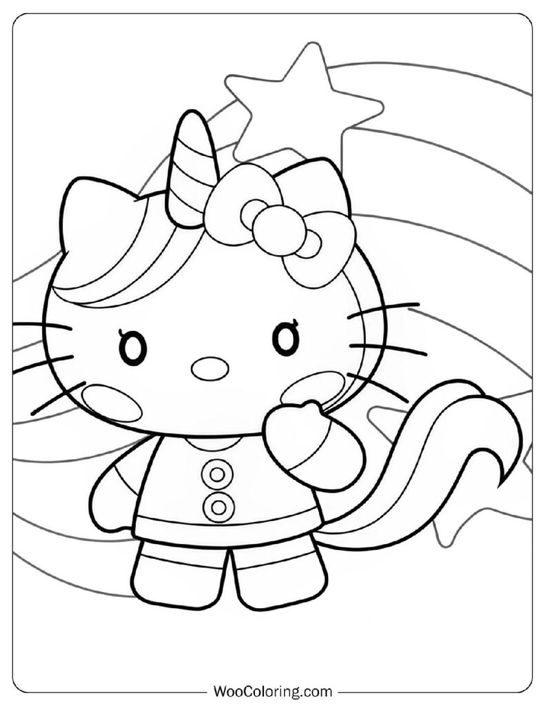 Magical Kawaii Unicorn Hello Kitty To Color
