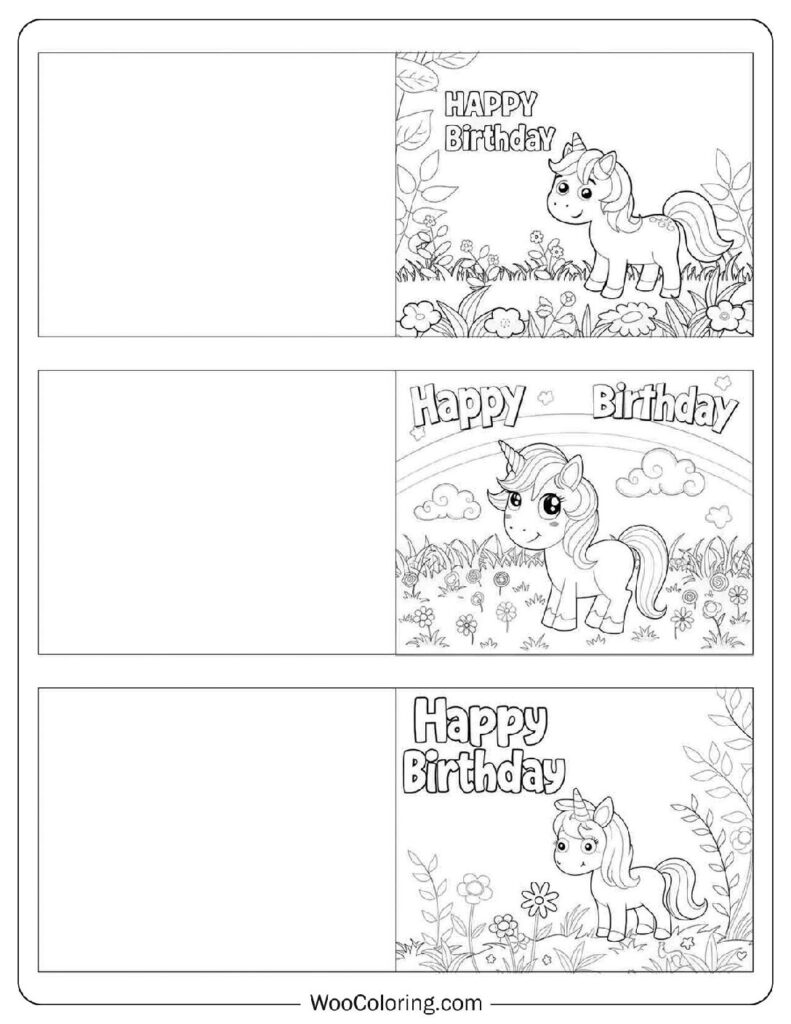 Magical Unicorn Happy Birthday Card Collection Coloring Sheet For Preschoolers