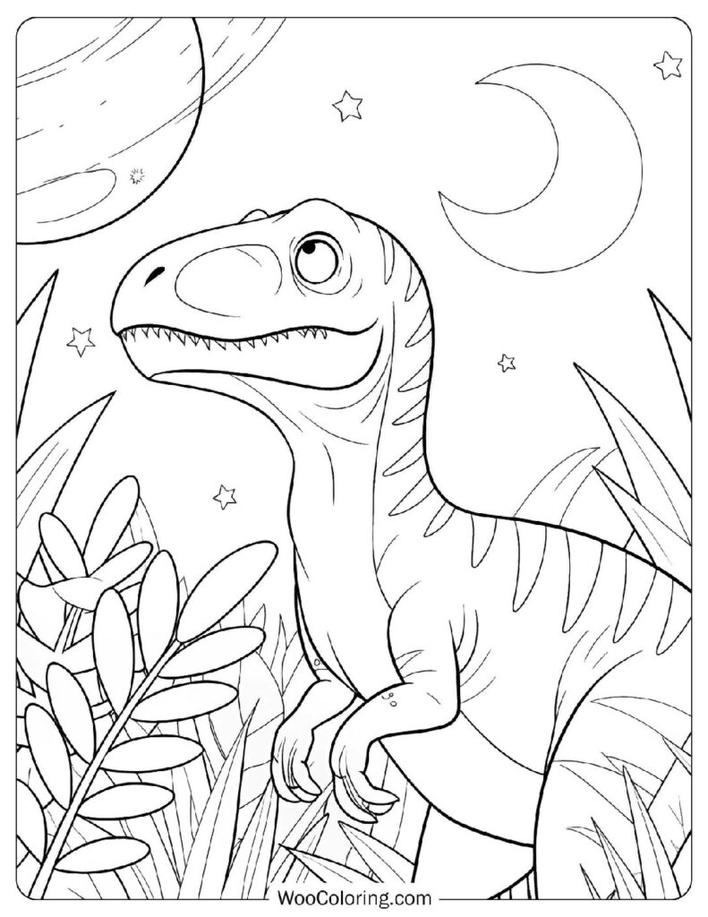 Majestic Velociraptor Under the Moon Picture To Color