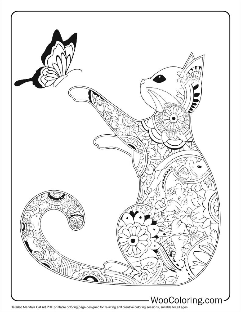 Mandala Cat Art Coloring Page