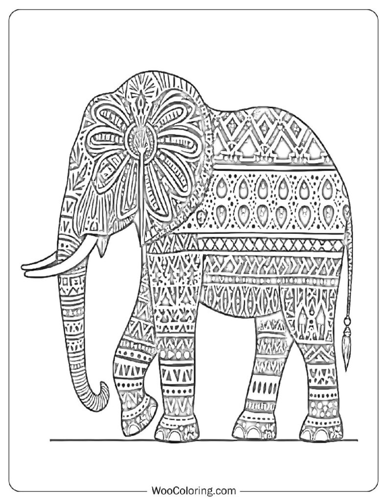 Mandala Inspired Elephant Resting Calmly with Floral Details