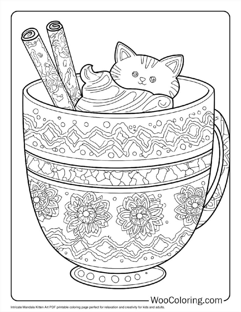 Mandala Kitten Art Coloring Page