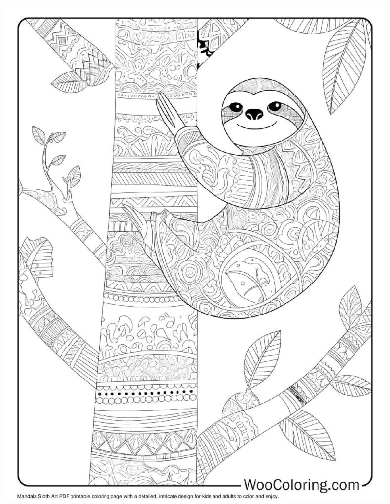 Mandala Sloth Art Coloring Page For Kids