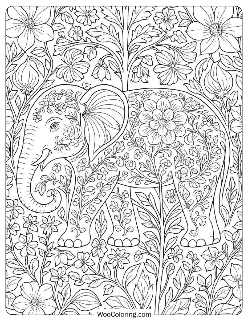 Mandala Style Floral Elephant Coloring Page For Adults And Teens