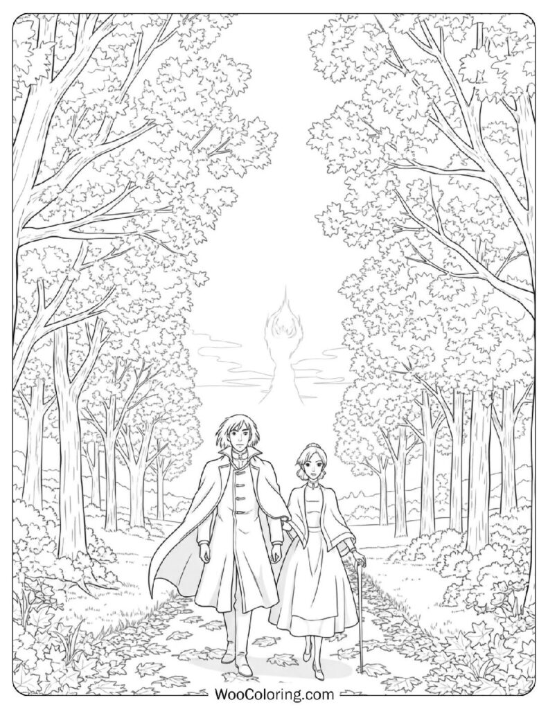 Maple Smoke Horizon with Howl and Sophie on an Autumn path