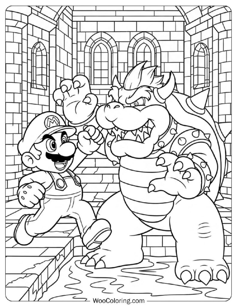 Mario Battling Bowser Inside the Final Castle Picture to Color