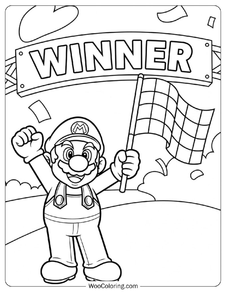 Mario Celebrating a Race Victory Coloring Picture