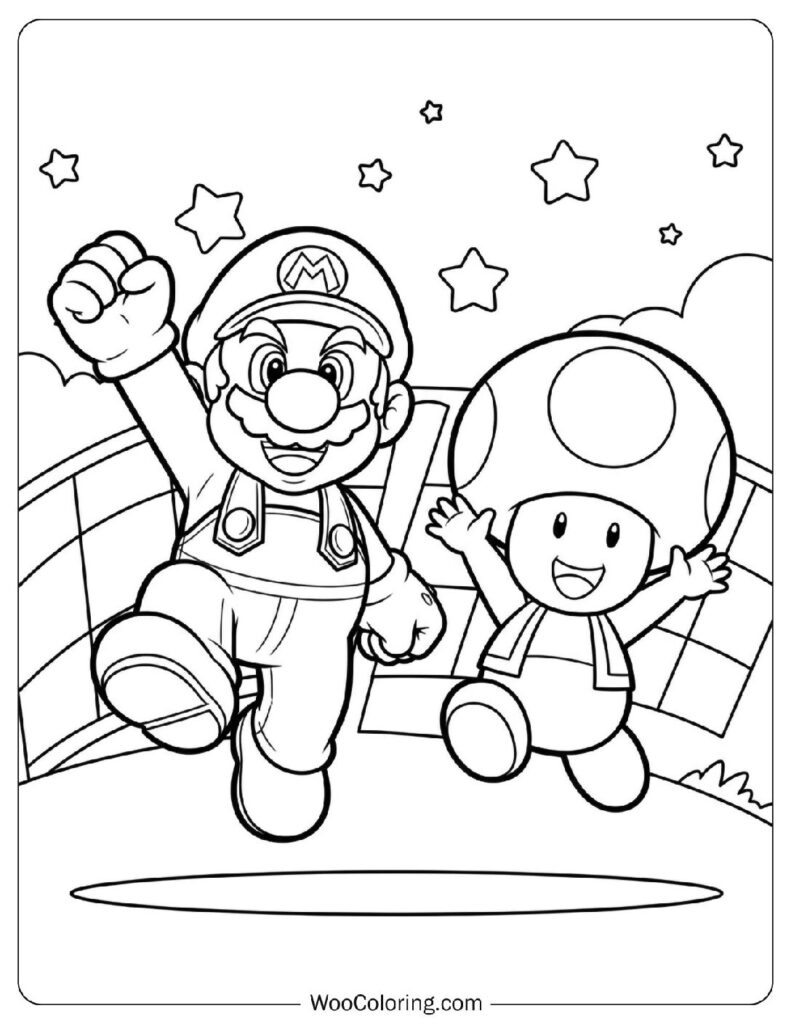 Mario Celebrating a Victory Together with Toad