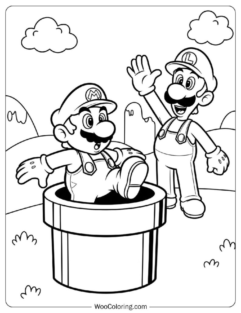 Mario Entering a Warp Pipe with Luigi