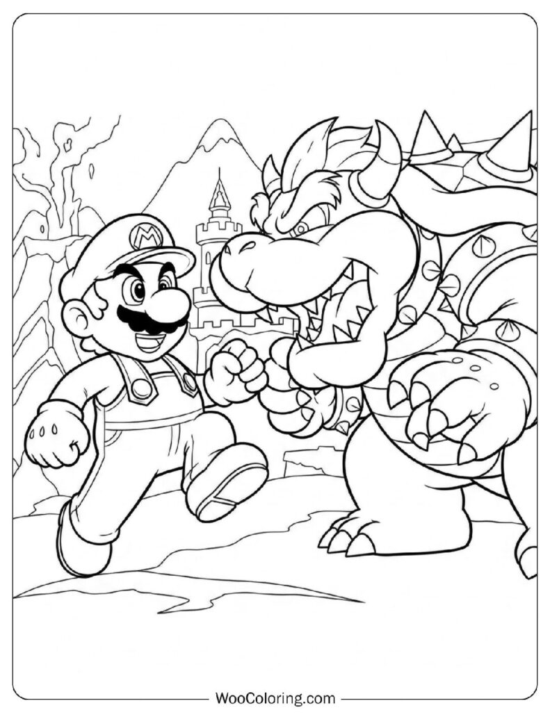 Mario Facing Bowser During a Final Boss Battle Coloring Picture