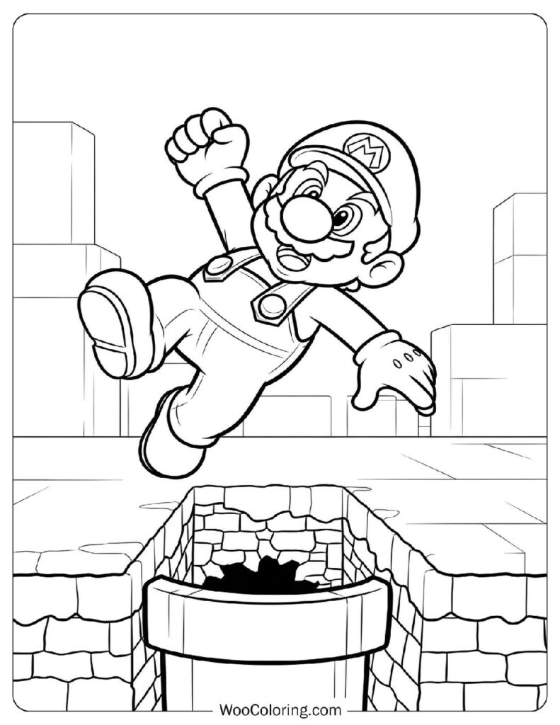 Mario Falling into a Hidden Bonus Area Coloring Sheet for Preschoolers