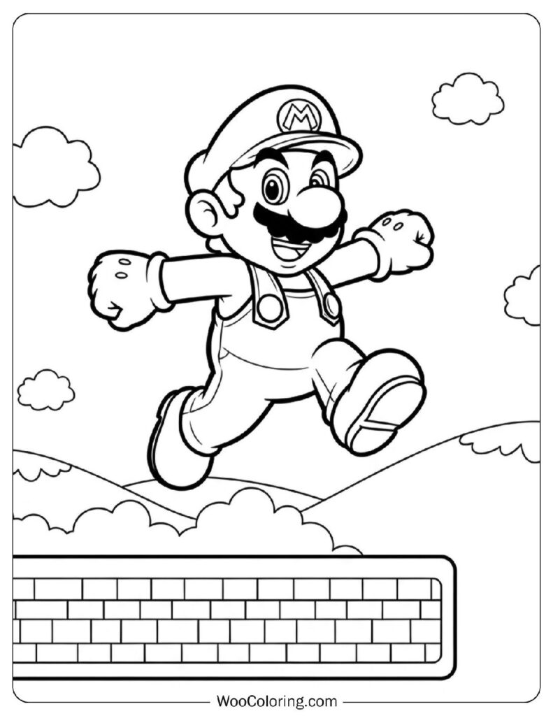 Mario Jumping Over a Platform Coloring Page for Kids