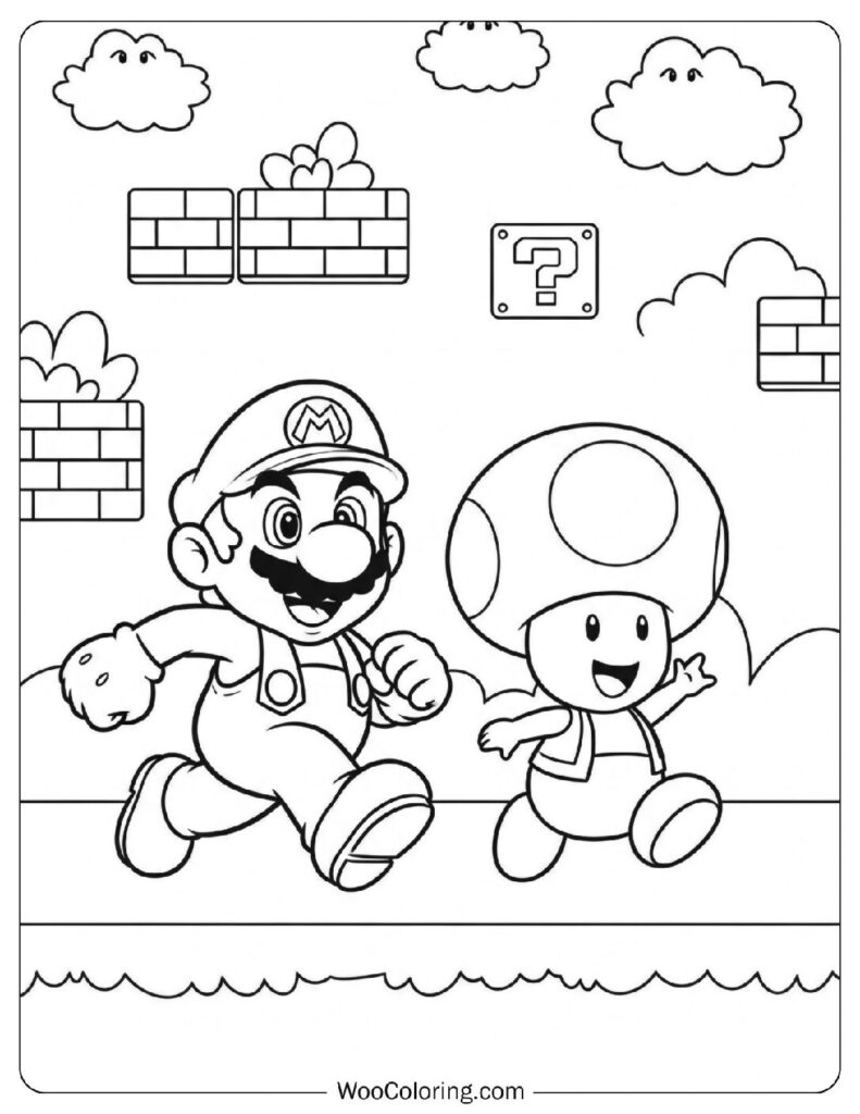 Mario Running Through Super Mario Bros alongside Toad