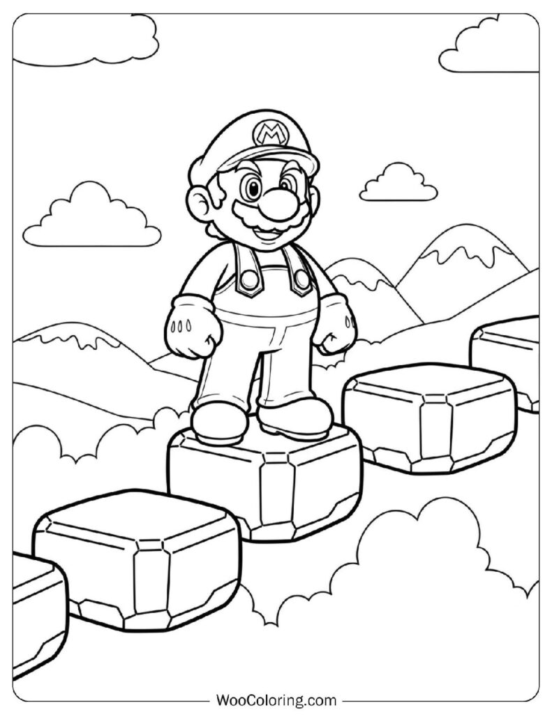 Mario Standing on Floating Platforms Picture to Color