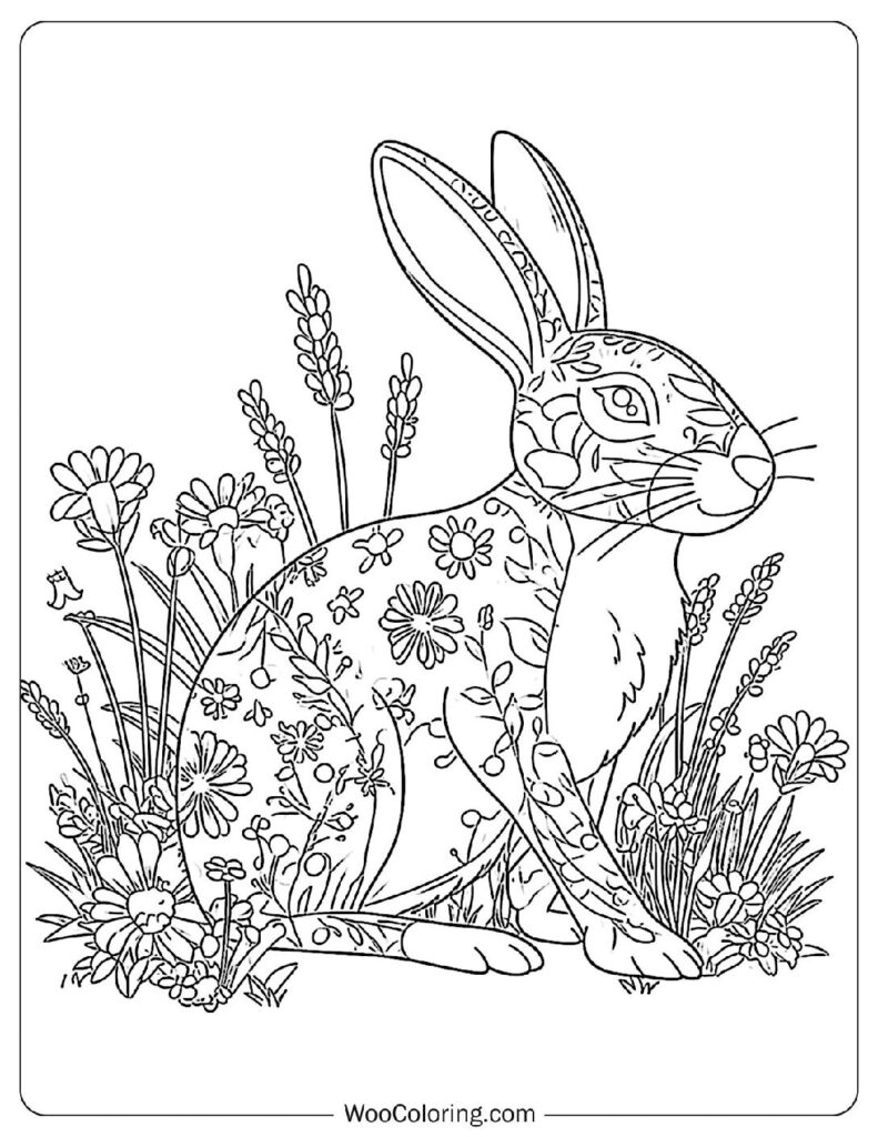 Meadow Rabbit Scene To Color