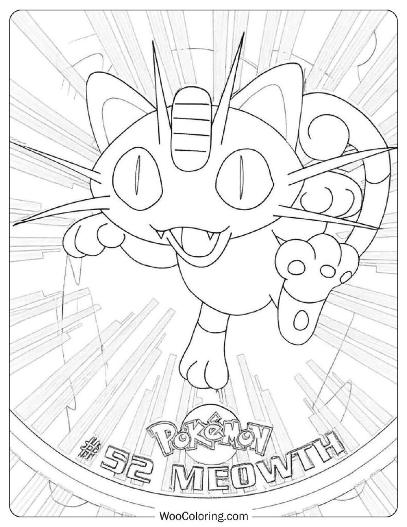 Meowth Number 52 Trading Card Coloring Page for Kids