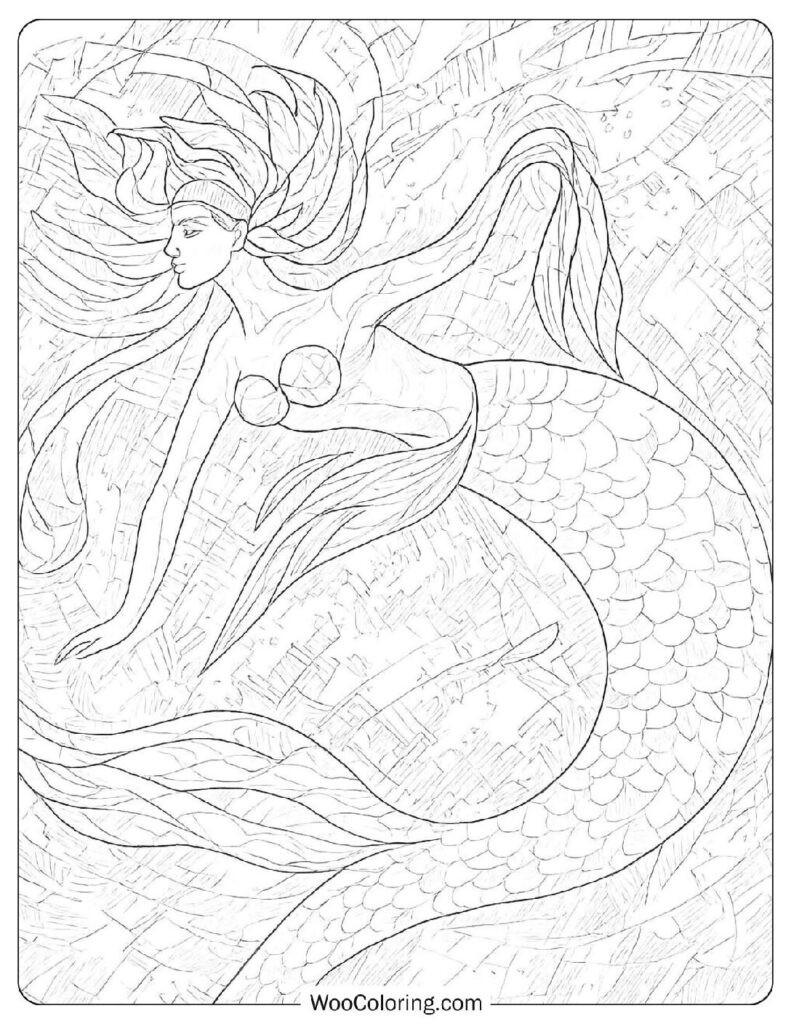 Mermaid Line Art Coloring Page With Abstract Design For Adults