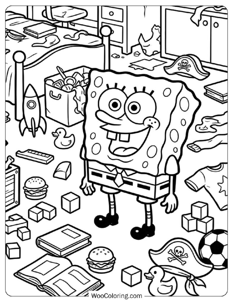 Messy Room Scene with Scattered Items and Fun Chaos