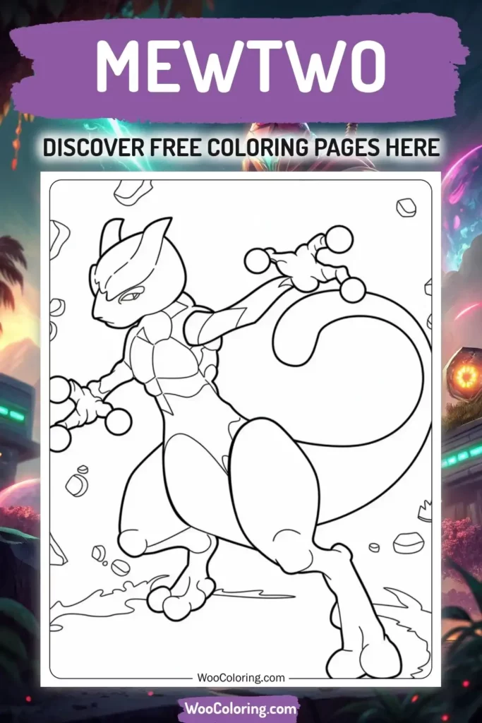 Mewtwo coloring pages designs from video game