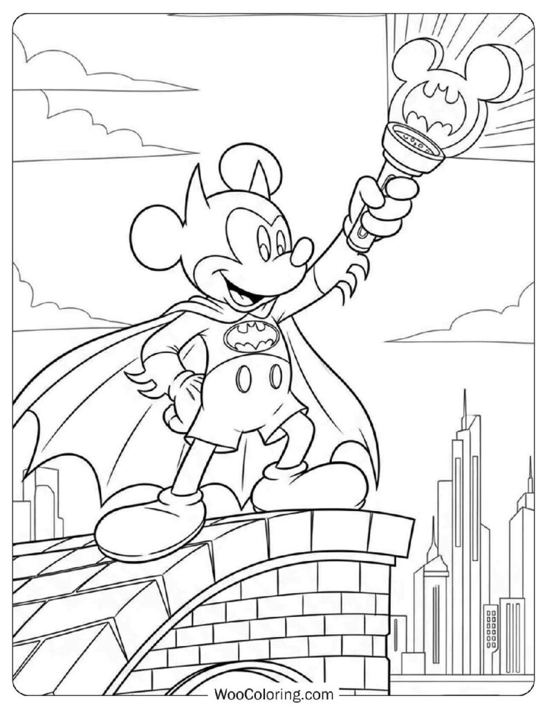 Mickey Mouse as Batman Hero Coloring Page for Kids