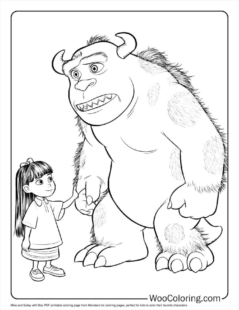 Mike and Sulley with Boo Coloring In For Kids