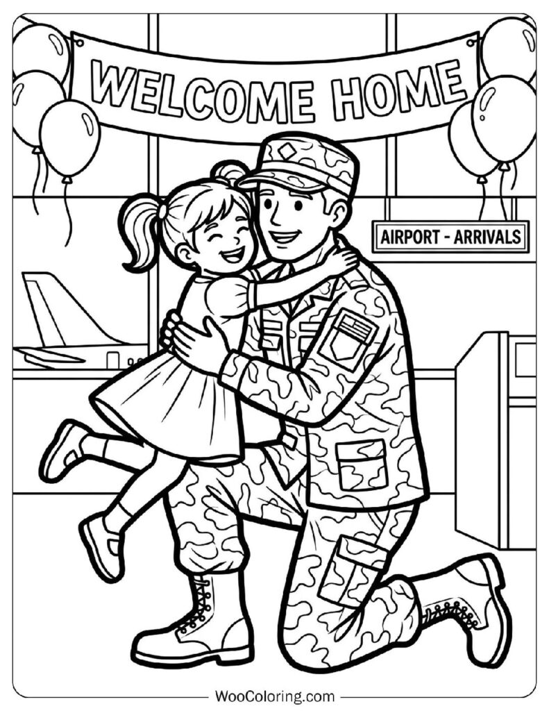 Military Dad Hugging Daughter Welcome Home