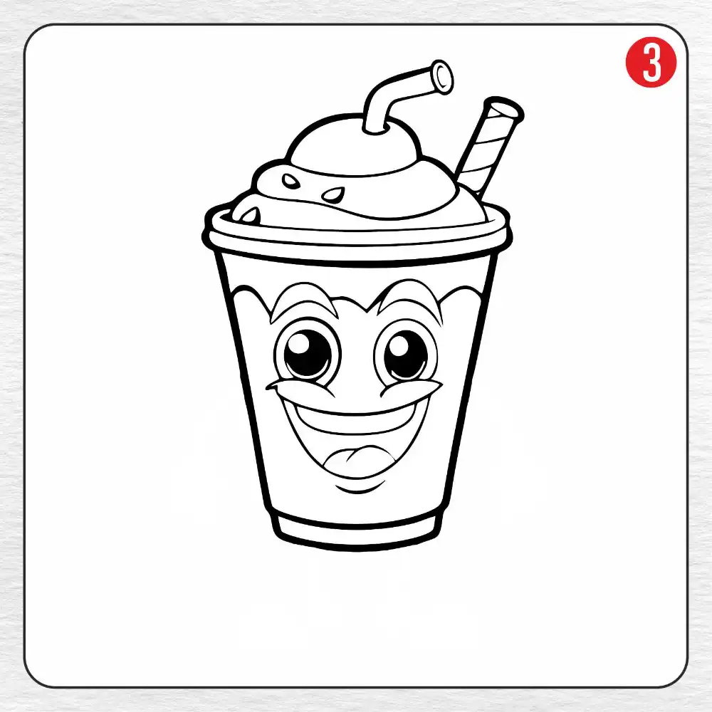 Milkshake coloring page drawing step 3