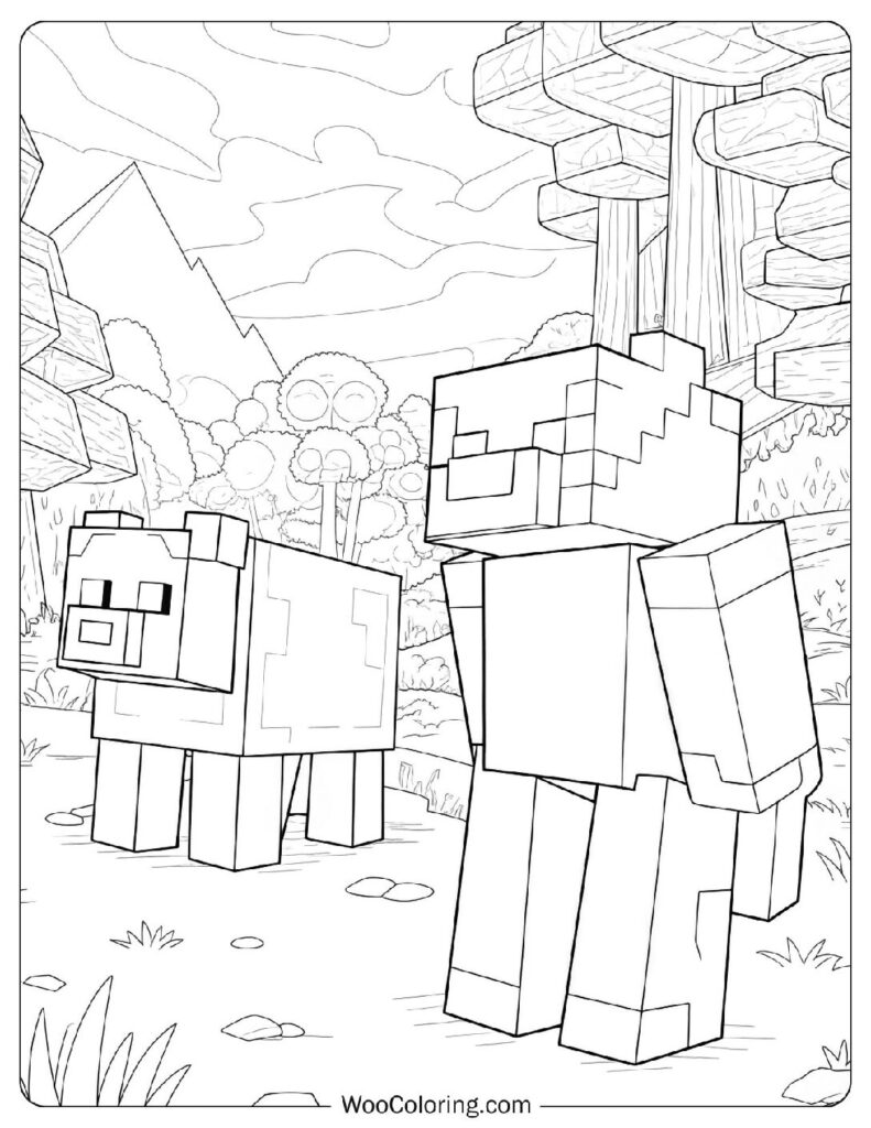 Simple Coloring Page Of Minecraft Animals