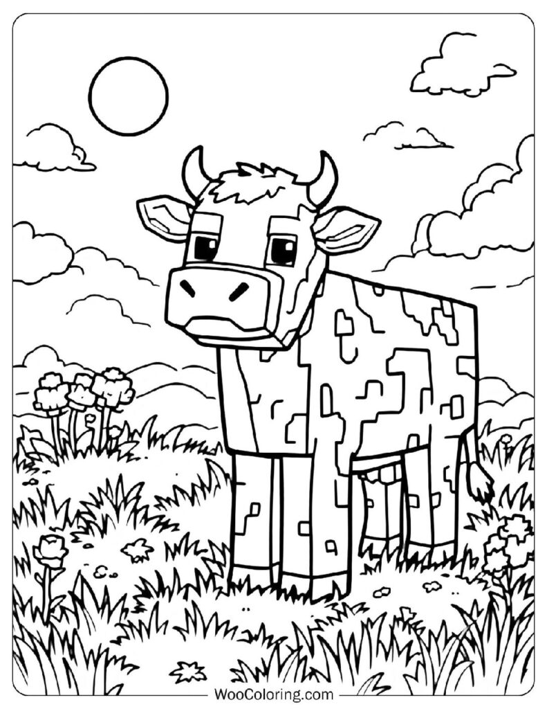 Minecraft Cow Coloring Page For Preschoolers