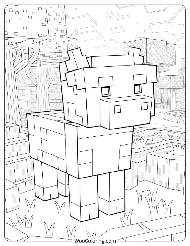 Minecraft Cow Coloring Sheet For Kids