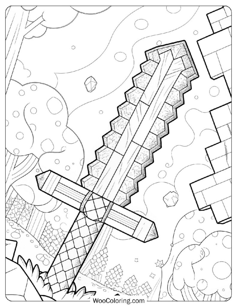 Minecraft Diamond Sword Coloring Sheet For Kids