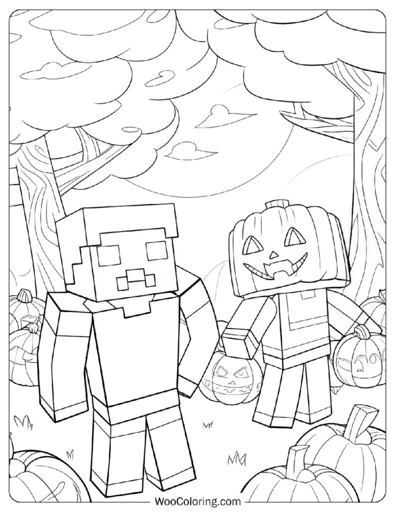 Coloring Sheet Of Minecraft Halloween