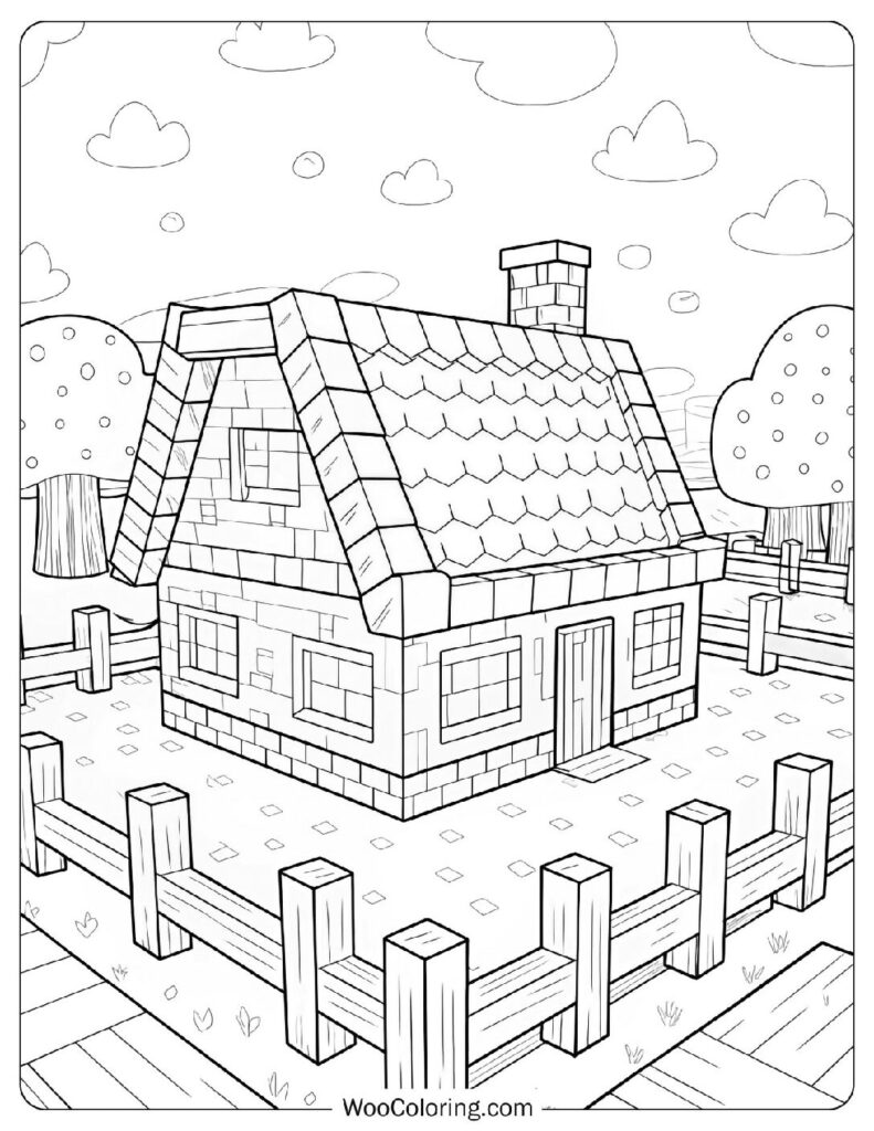 Simple Coloring Page Of Minecraft Village