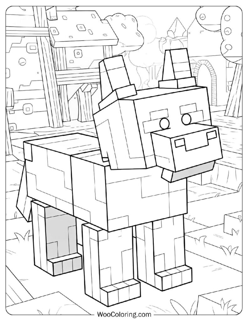 Minecraft Wolf Dog Coloring Page For Kids