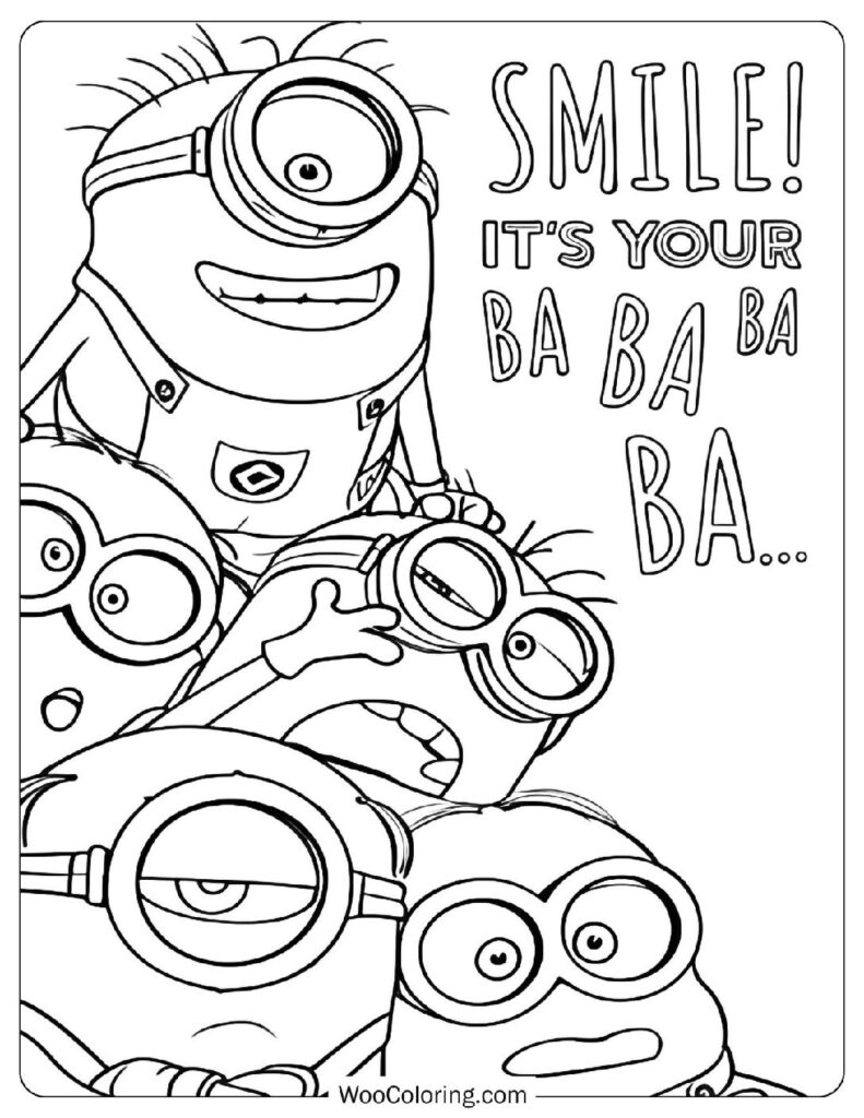 Minions Happy Birthday Coloring Sheet With Fun Poses