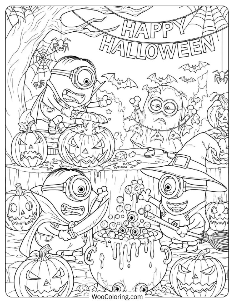 Minions in Halloween Costumes coloring page