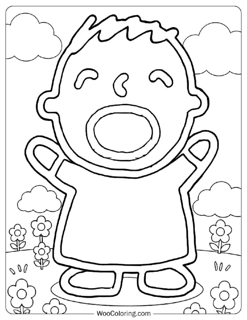 Minna No Tabo Coloring Picture cheerful Sanrio boy in his favorite red shirt