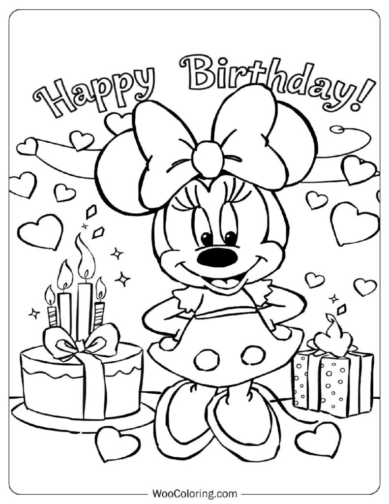 Minnie Mouse Happy Birthday Party Coloring Page For Kids