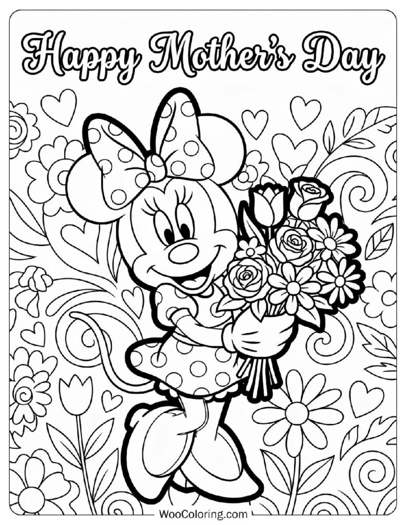 Minnie Mouse with Flowers and Happy Mother's Day Script